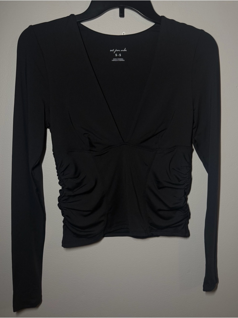 Urban Outfitters Black Ruched V-Neck Long Sleeve Top